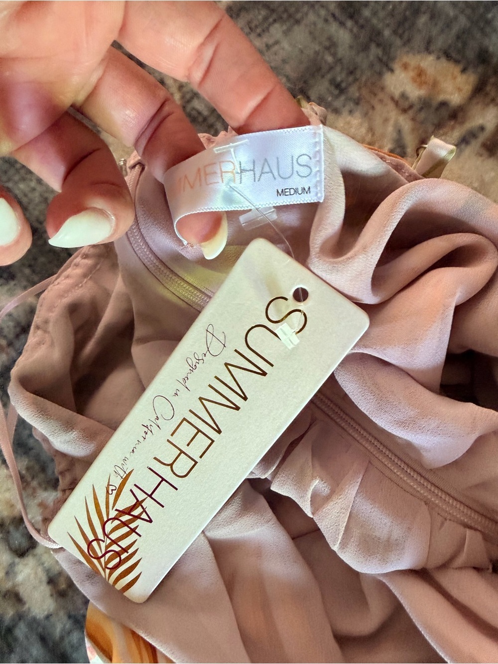 One-Shoulder Tropical Leaf Maxi Dress in Pink, Green & Gold Tones - Picture 7 of 8